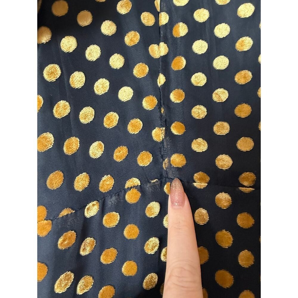 RHODE Dress Black Gold Polka Dot Fall Wedding Guest Cocktail Ruffle - Picture 12 of 13
